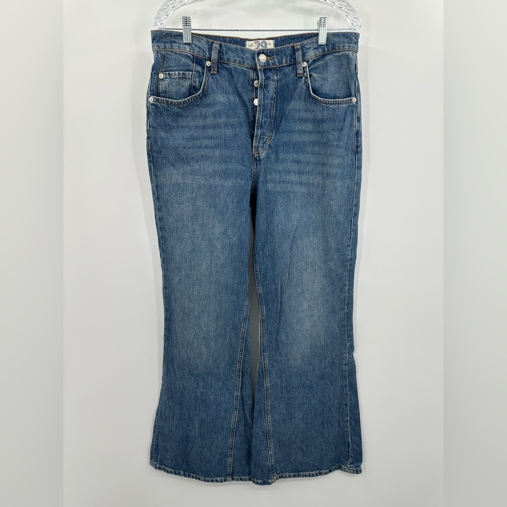 Free People Women's Dawn Flare Blue High Rise Button Fly Jeans Size 29 - Picture 1 of 5